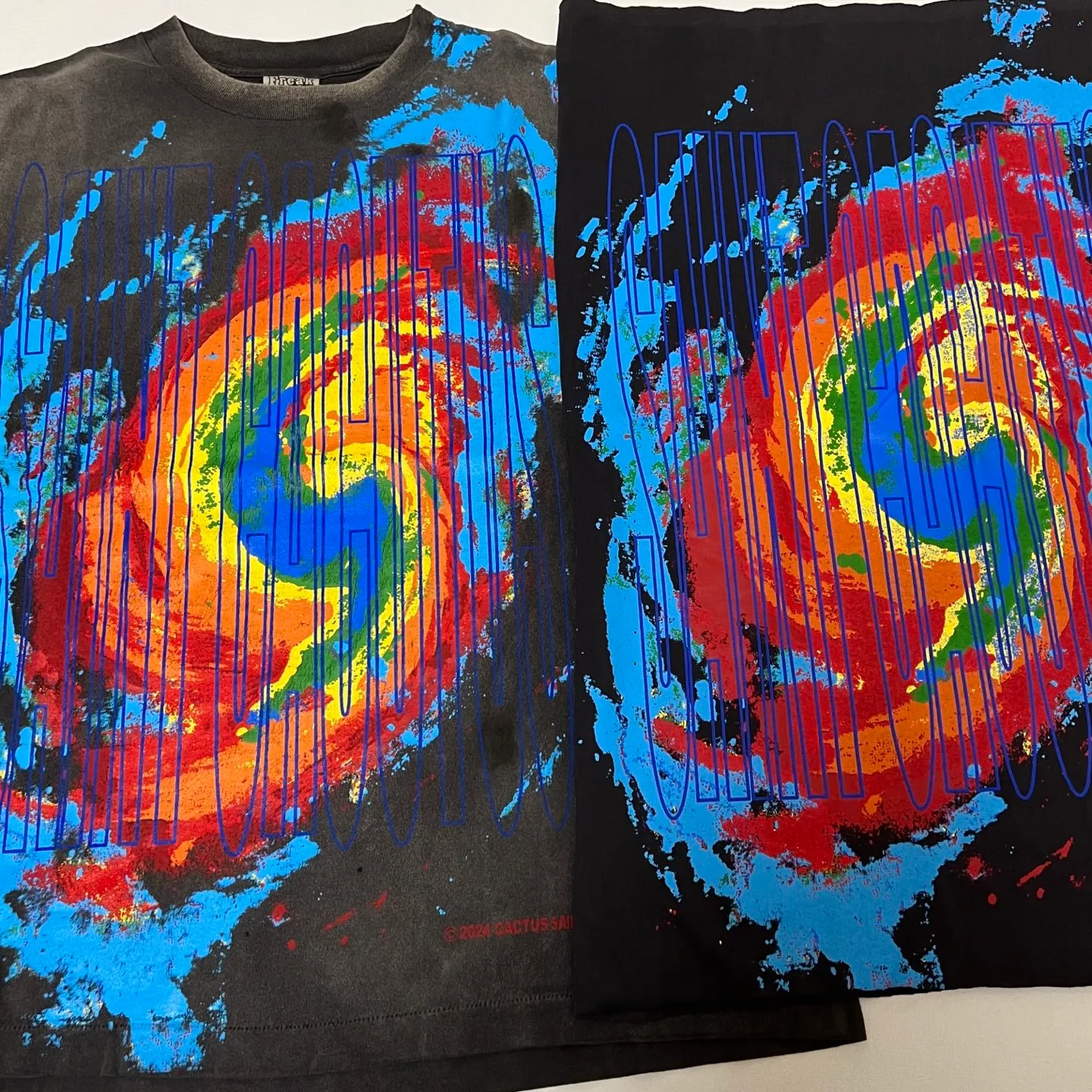 Printing proofing CACTUS PLANT FLEA MARKET x SAINT Mxxxxxx ANGRY LOVE GOD SS TEE/BLK CPFM joint weather icon/tropical storm print retro old TEE washed black S-XL